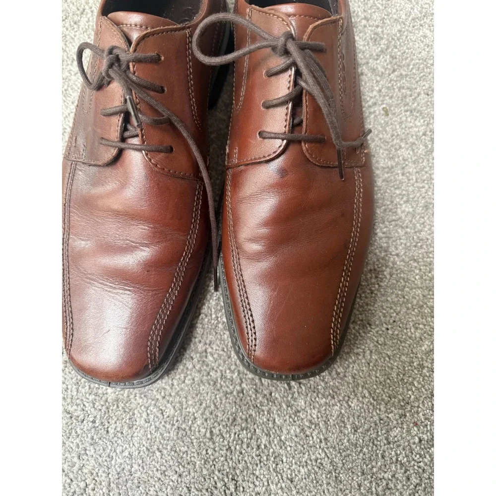ECCO Mens Brown Leather Square Toe Derby Dress Shoes Shock Point‎ Size 46